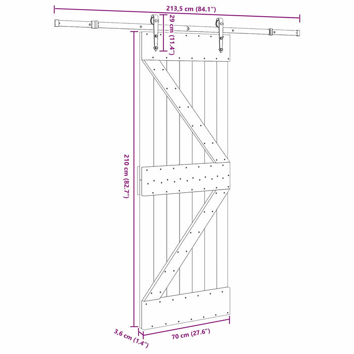 Ușă glisantă NARVIK Natural și Negru 70 x 210 cm (213,5 cm) WALTI