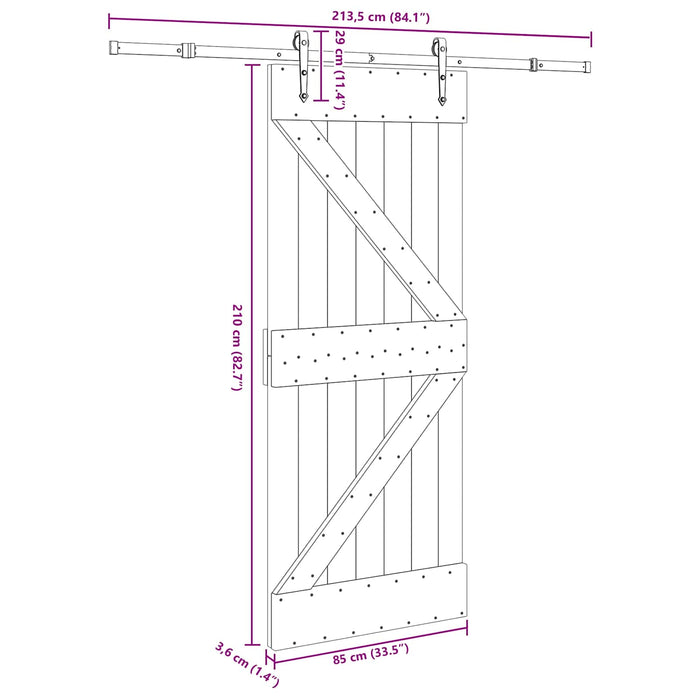 Ușă glisantă NARVIK Natural și Negru 85 x 210 cm (213,5 cm) WALTI