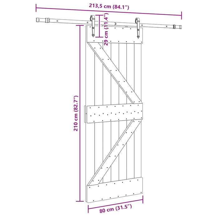Ușă glisantă NARVIK Natural și Negru 80 x 210 cm (213,5 cm) WALTI