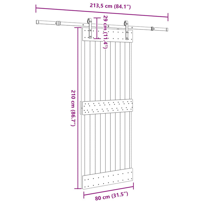 Ușă glisantă NARVIK Natural și Negru 80 x 210 cm (213,5 cm) WALTI