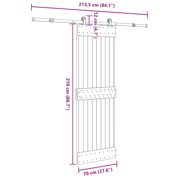 Ușă glisantă NARVIK Natural și Negru 70 x 210 cm (213,5 cm) WALTI