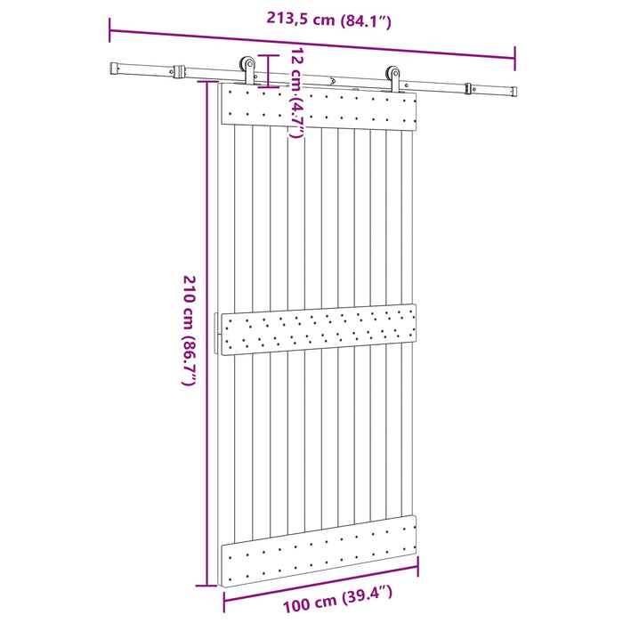 Ușă glisantă NARVIK Natural și Negru 100 x 210 cm (213,5 cm) WALTI