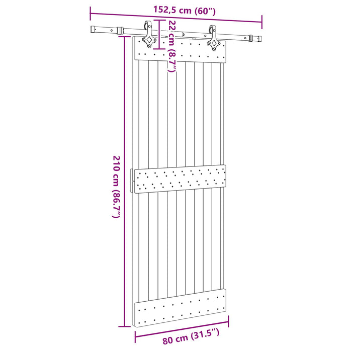 Ușă glisantă NARVIK Natural și Negru 80 x 210 cm (152,5 cm) WALTI