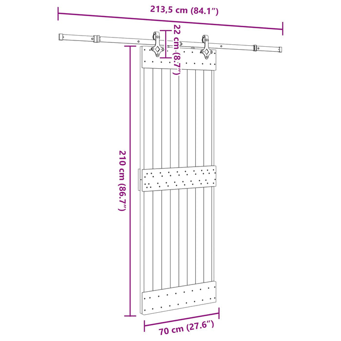 Ușă glisantă NARVIK Natural și Negru 70 x 210 cm (213,5 cm) WALTI