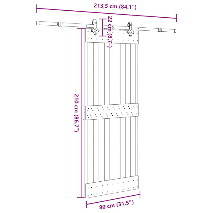 Ușă glisantă NARVIK Natural și Negru 80 x 210 cm (213,5 cm) WALTI