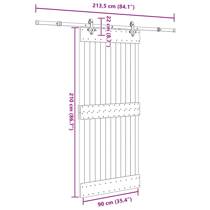 Ușă glisantă NARVIK Natural și Negru 90 x 210 cm (213,5 cm) WALTI