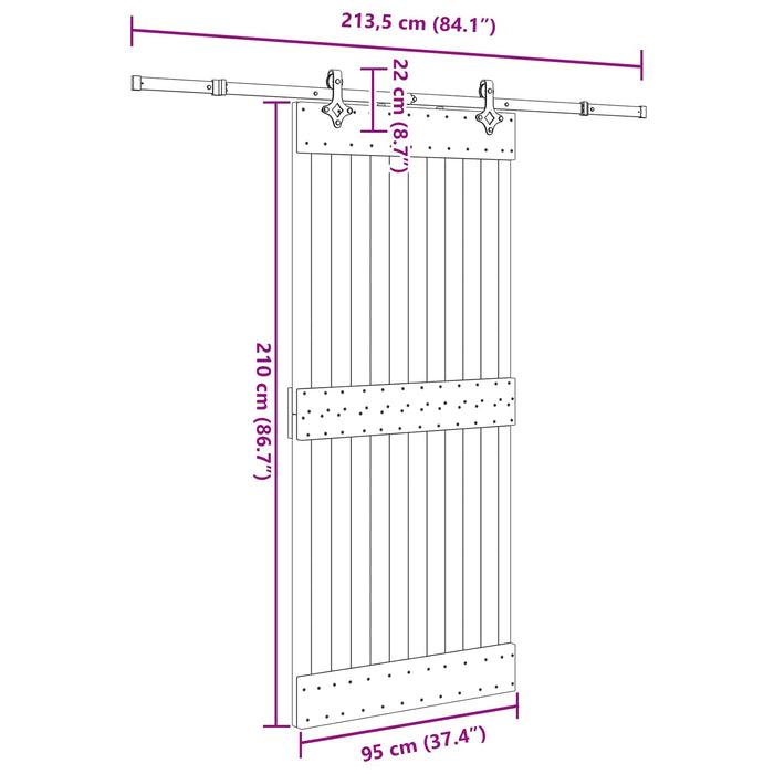 Ușă glisantă NARVIK Natural și Negru 95 x 210 cm (213,5 cm) WALTI
