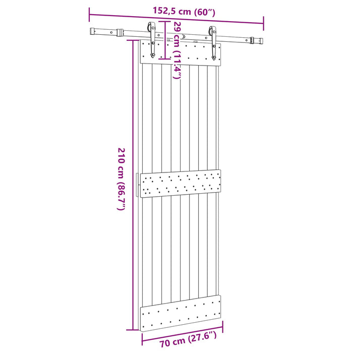 Ușă glisantă NARVIK Natural și Negru 70 x 210 cm (152,5 cm) WALTI
