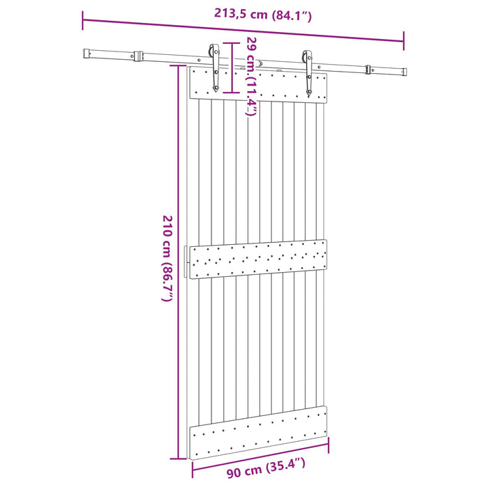 Ușă glisantă NARVIK Natural și Negru 90 x 210 cm (213,5 cm) WALTI