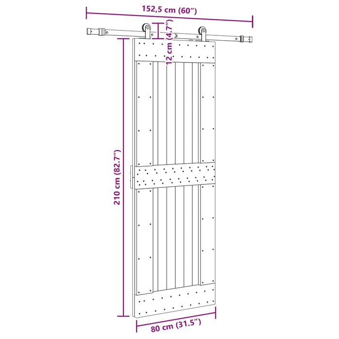Ușă glisantă NARVIK Natural și Negru 80 x 210 cm (152,5 cm) WALTI