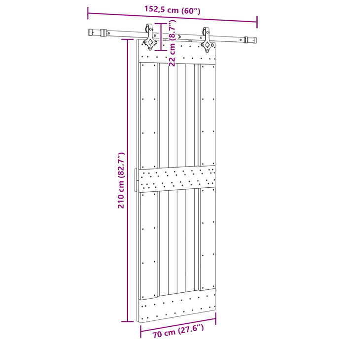 Ușă glisantă NARVIK Natural și Negru 70 x 210 cm (152,5 cm) WALTI