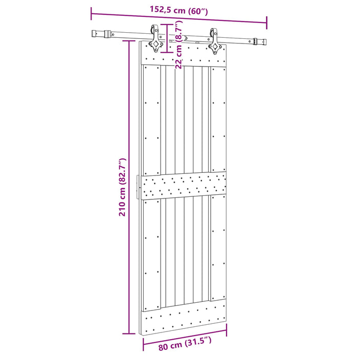 Ușă glisantă NARVIK Natural și Negru 80 x 210 cm (152,5 cm) WALTI