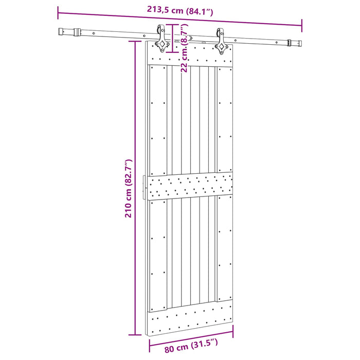 Ușă glisantă NARVIK Natural și Negru 80 x 210 cm (213,5 cm) WALTI