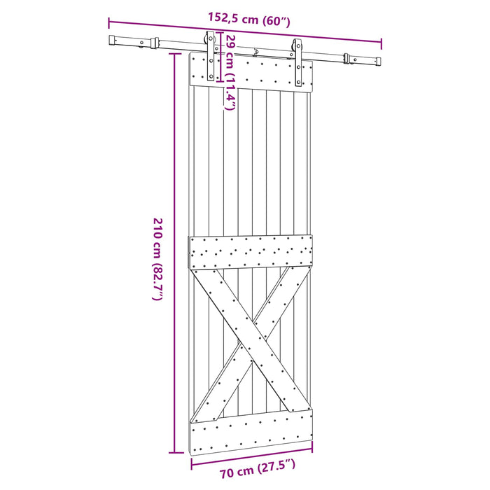 Ușă glisantă NARVIK Natural și Negru 70 x 210 cm (152,5 cm) WALTI