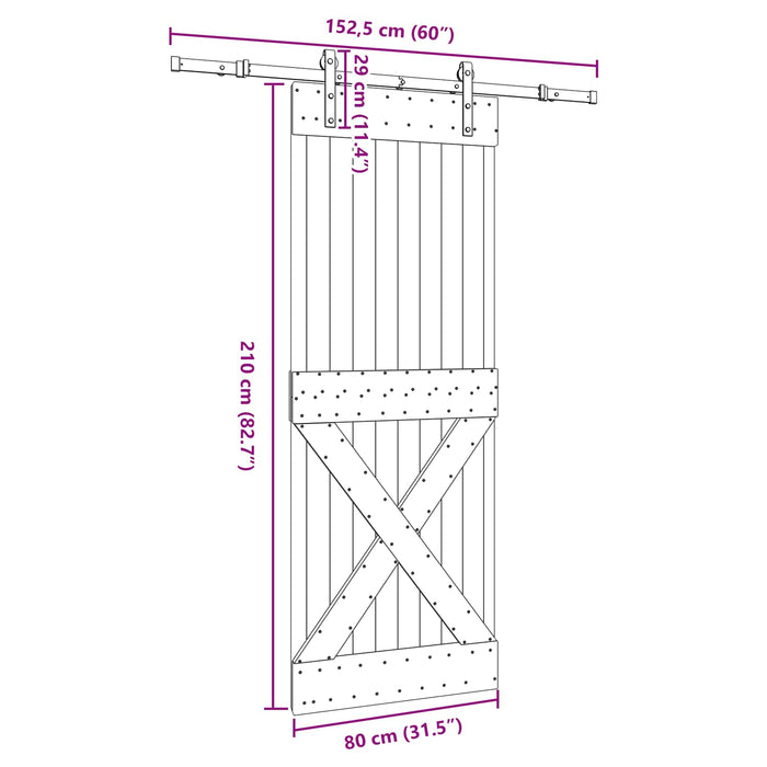Ușă glisantă NARVIK Natural și Negru 80 x 210 cm (152,5 cm) WALTI