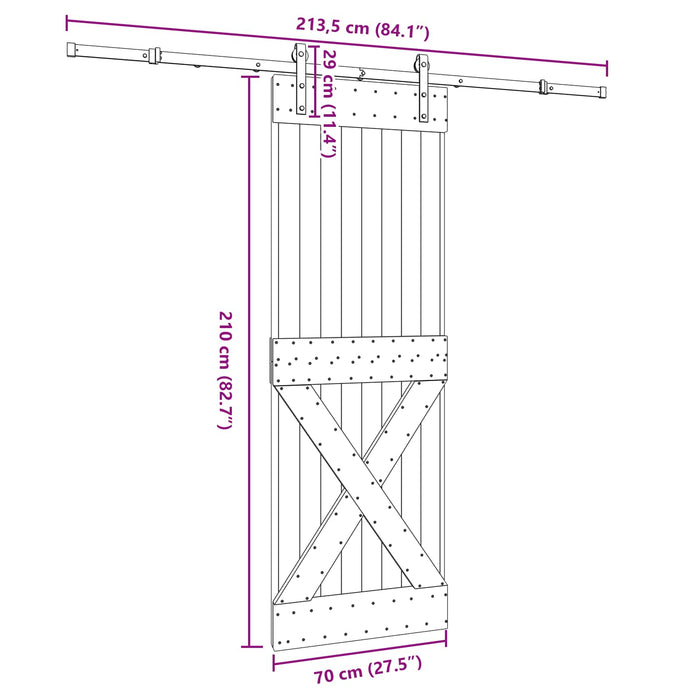 Ușă glisantă NARVIK Natural și Negru 70 x 210 cm (213,5 cm) WALTI