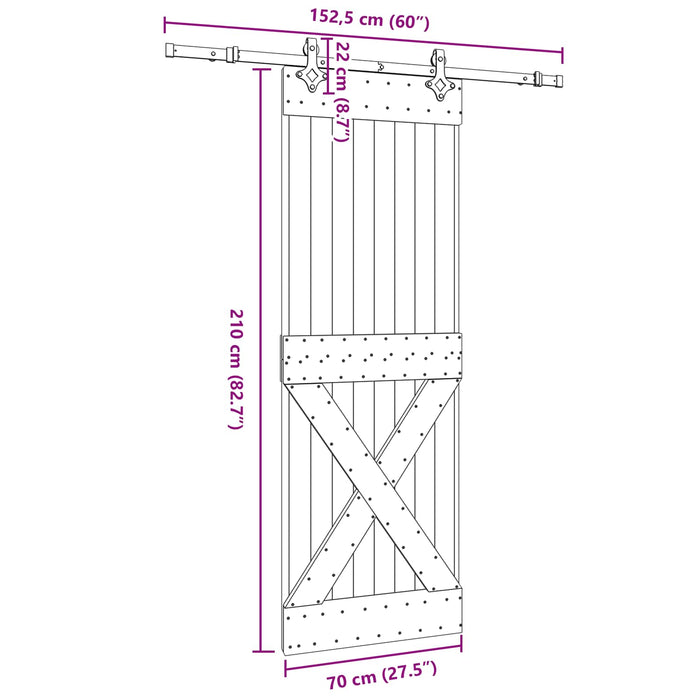 Ușă glisantă NARVIK Natural și Negru 70 x 210 cm (152,5 cm) - WALTI WALTI