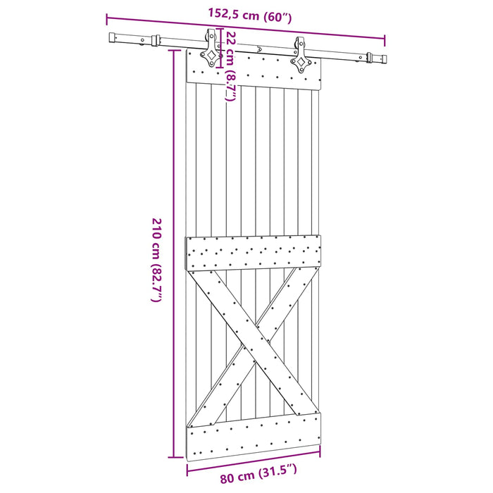 Ușă glisantă NARVIK Natural și Negru 80 x 210 cm (152,5 cm) - WALTI WALTI