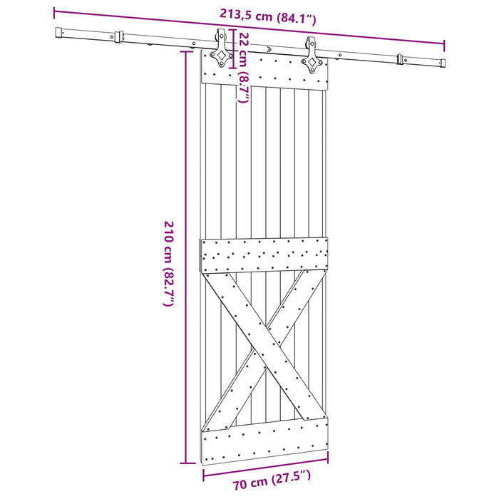 Ușă glisantă NARVIK Natural și Negru 70 x 210 cm (213,5 cm) WALTI