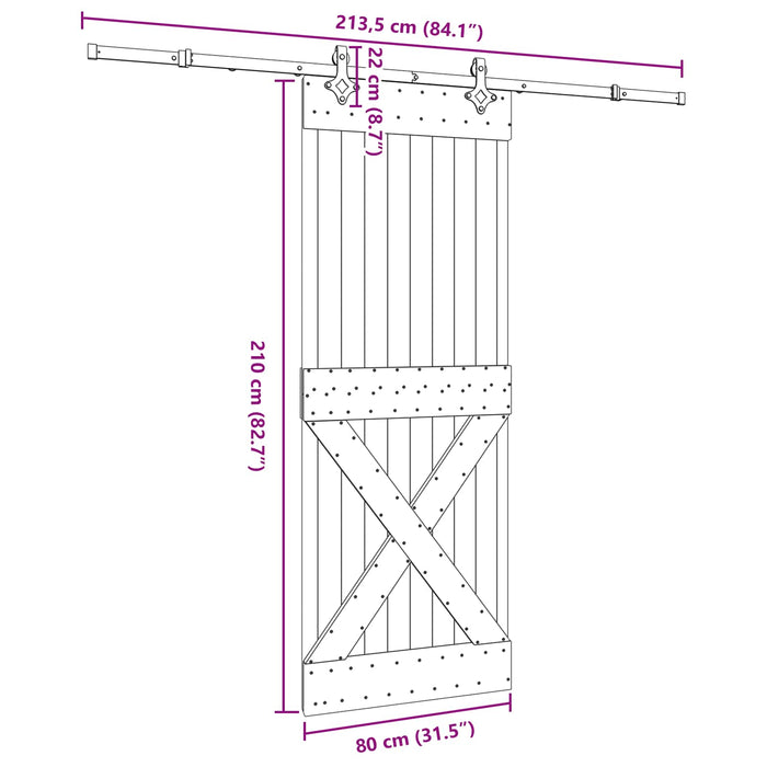 Ușă glisantă NARVIK Natural și Negru 80 x 210 cm (213,5 cm) WALTI