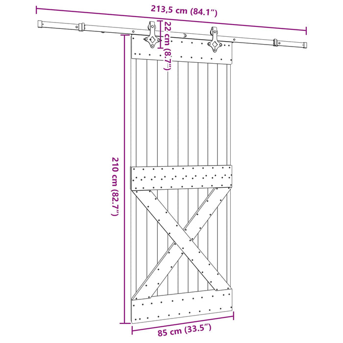 Ușă glisantă NARVIK Natural și Negru 85 x 210 cm (213,5 cm) WALTI