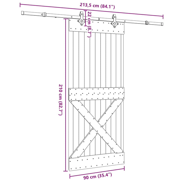 Ușă glisantă NARVIK Natural și Negru 90 x 210 cm (213,5 cm) - WALTI WALTI