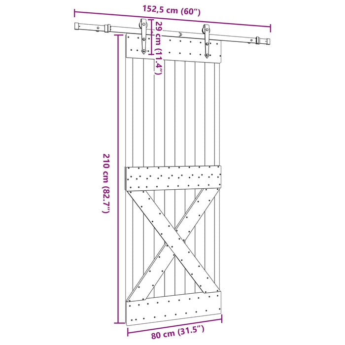 Ușă glisantă NARVIK Natural și Negru 80 x 210 cm (152,5 cm) WALTI