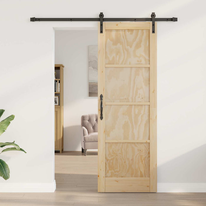 Ușă glisantă Natural și Negru 73,5 x 211 cm Lemn masiv de pin - WALTI WALTI