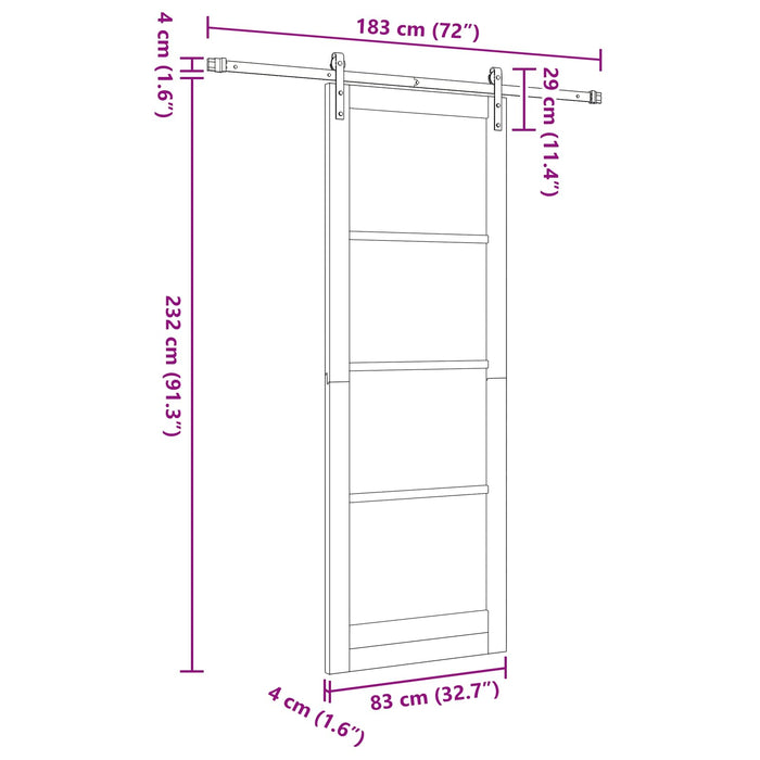 Ușă glisantă Alb și negru 83 x 232 cm Lemn masiv de pin - WALTI WALTI