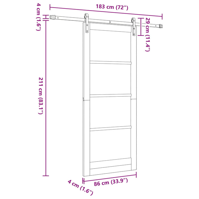 Ușă glisantă Natural și Negru 86 x 211 cm Lemn masiv de pin - WALTI WALTI