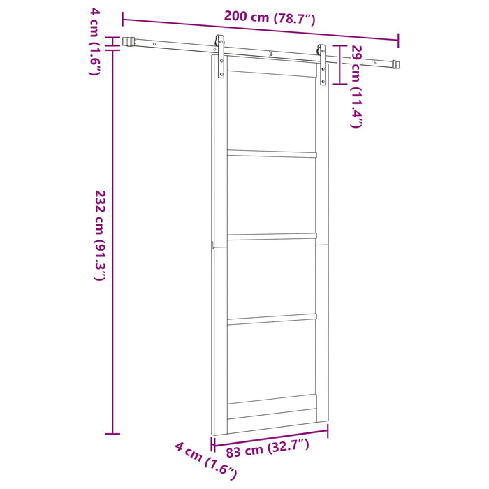 Ușă glisantă Alb 83 x 232 cm Lemn masiv de pin - WALTI WALTI