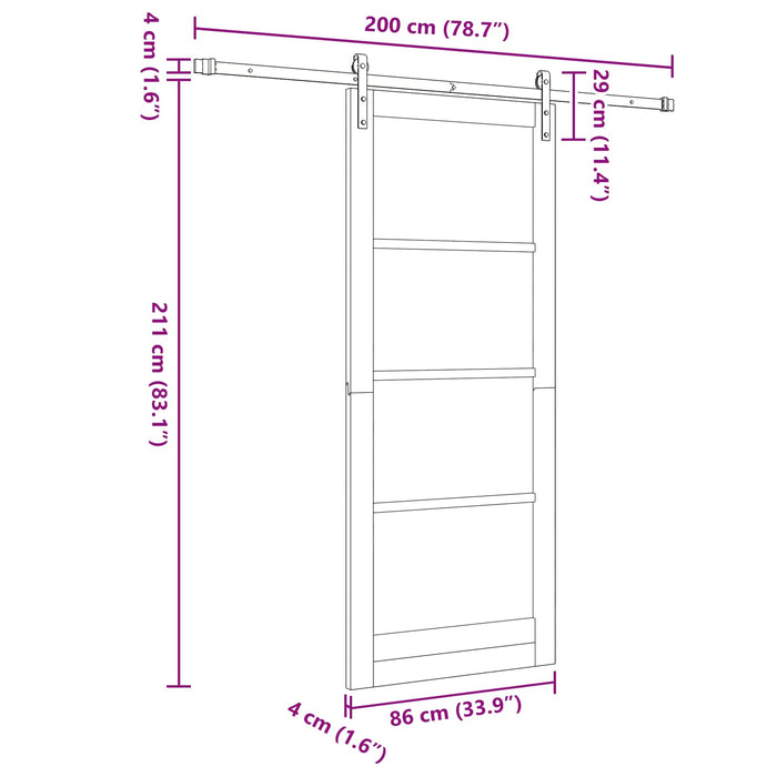 Ușă glisantă Natural și Alb 86 x 211 cm Lemn masiv de pin - WALTI WALTI