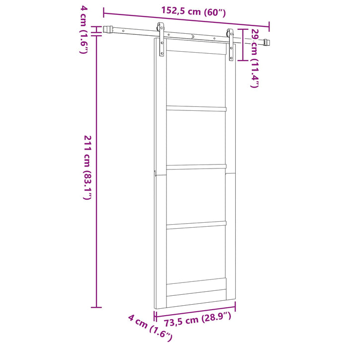 Ușă glisantă natural 73,5 x 211 cm Lemn masiv de pin - WALTI WALTI