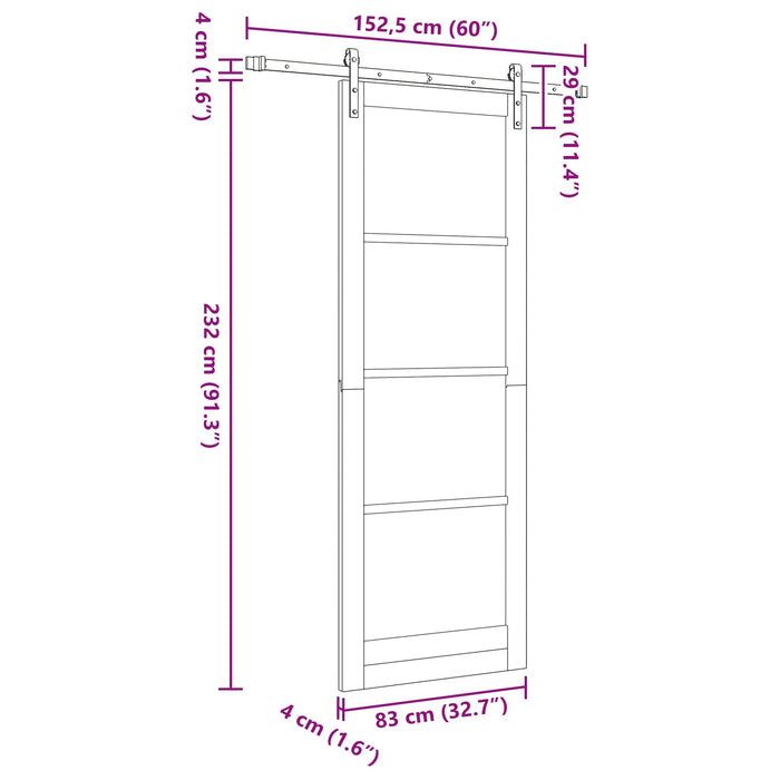 Ușă glisantă Alb 83 x 232 cm Lemn masiv de pin - WALTI WALTI