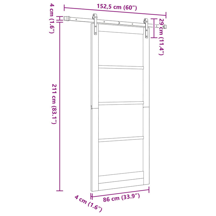Ușă glisantă natural 86 x 211 cm Lemn masiv de pin - WALTI WALTI