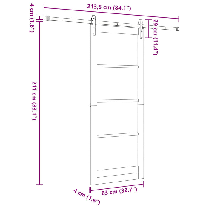 Ușă glisantă natural 83 x 232 cm Lemn masiv de pin - WALTI WALTI