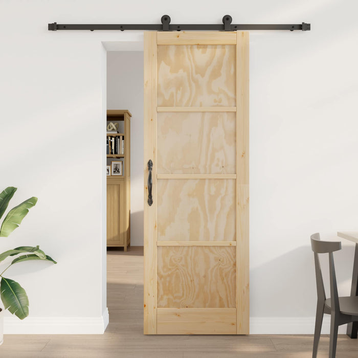 Ușă glisantă Natural și Negru 73,5 x 211 cm Lemn masiv de pin - WALTI WALTI