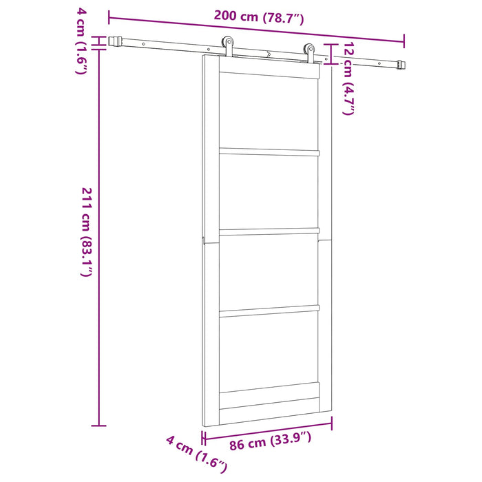 Ușă glisantă Natural și Negru 86 x 211 cm Lemn masiv de pin - WALTI WALTI