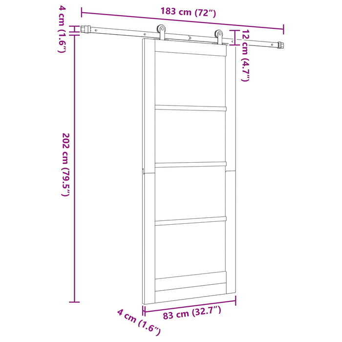 Ușă glisantă Natural și Alb 83 x 202 cm Lemn masiv de pin WALTI