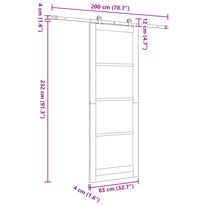 Ușă glisantă Natural și Alb 83 x 232 cm Lemn masiv de pin - WALTI WALTI
