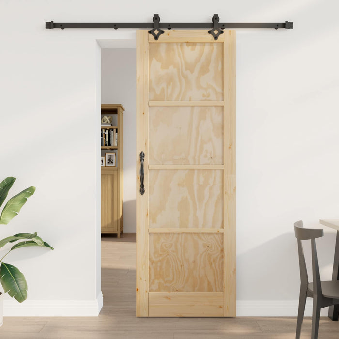 Ușă glisantă Natural și Negru 73,5 x 211 cm Lemn masiv de pin - WALTI WALTI