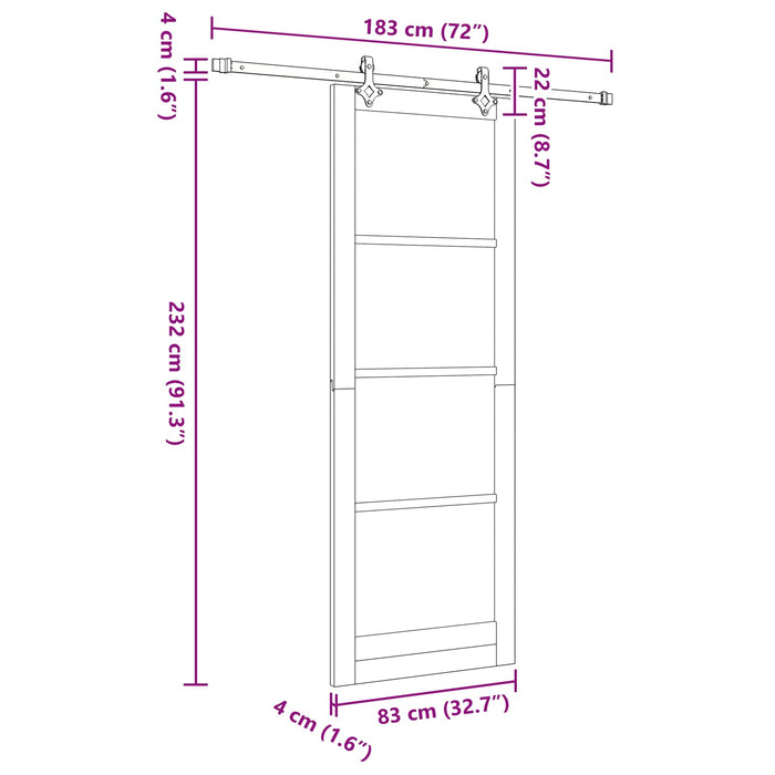 Ușă glisantă Natural și Negru 83 x 232 cm Lemn masiv de pin - WALTI WALTI