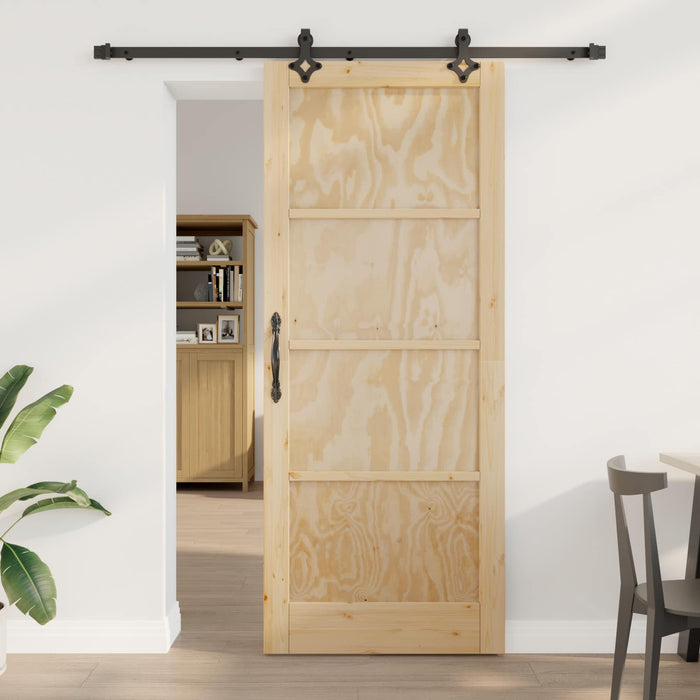 Ușă glisantă Natural și Negru 86 x 211 cm Lemn masiv de pin - WALTI WALTI