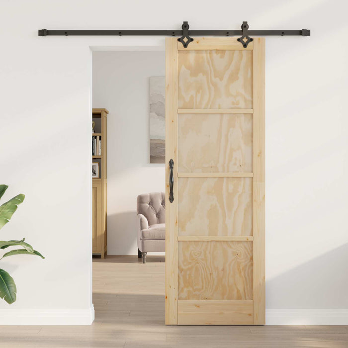 Ușă glisantă Natural și Negru 73,5 x 211 cm Lemn masiv de pin - WALTI WALTI