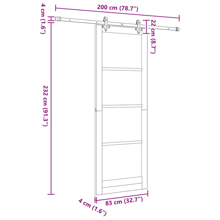 Ușă glisantă Natural și Negru 83 x 232 cm Lemn masiv de pin - WALTI WALTI