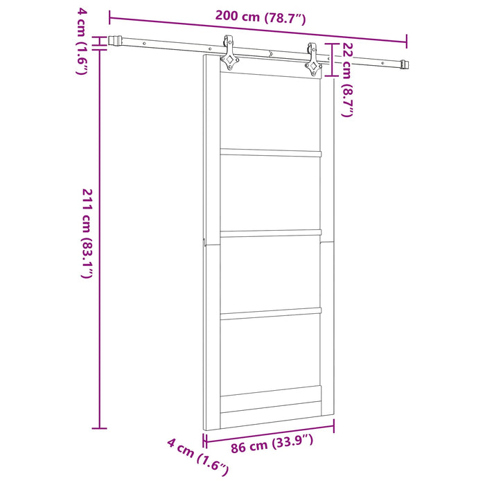 Ușă glisantă Natural și Negru 86 x 211 cm Lemn masiv de pin - WALTI WALTI