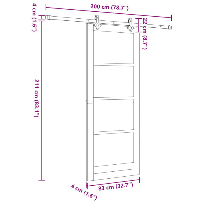 Ușă glisantă Natural și Alb 83 x 211 cm Lemn masiv de pin - WALTI WALTI