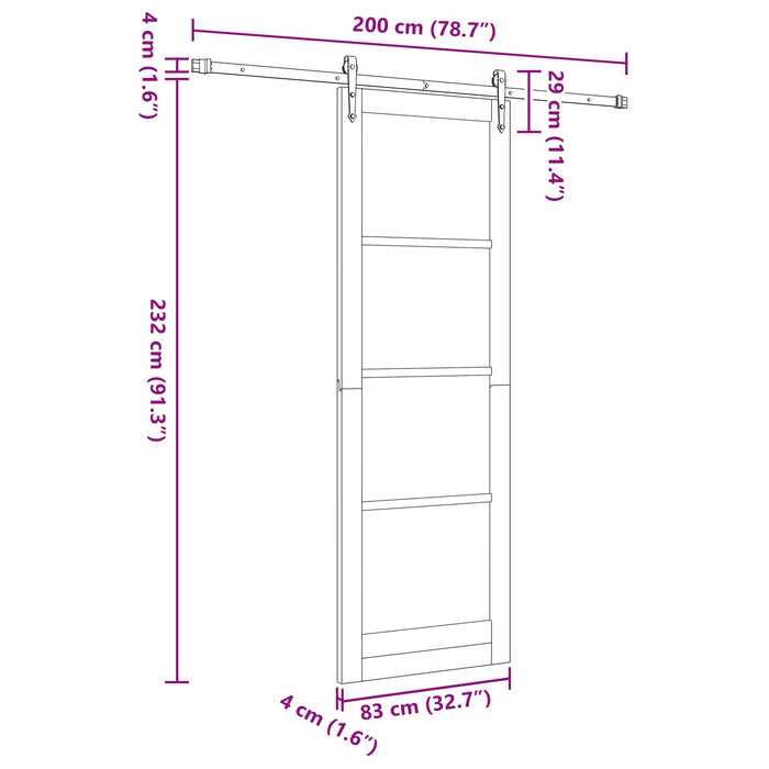 Ușă glisantă ORKDAL Alb și negru 83 x 232 cm Lemn masiv de pin - WALTI WALTI