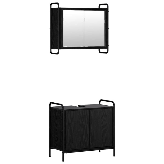 Set dulap baie 2 buc. Stejar Negru 65,5 x 34 x 61 cm WALTI