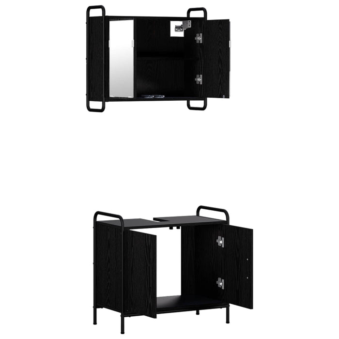 Set dulap baie 2 buc. Stejar Negru 65,5 x 34 x 61 cm WALTI